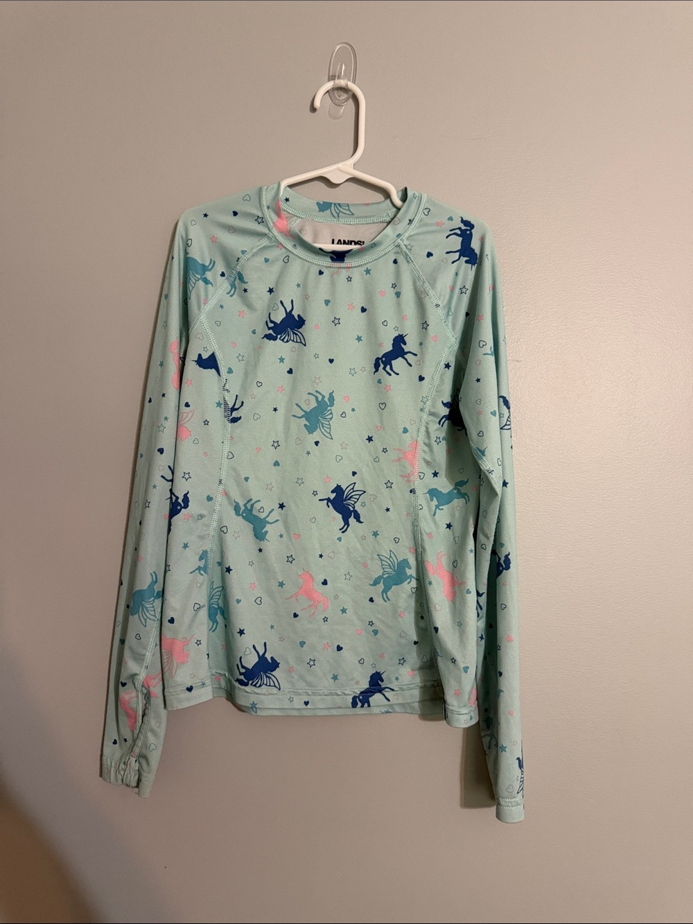 Lands' End Girls' Mint Green Unicorn Print Long Sleeve Top